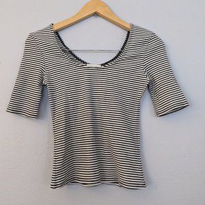 Whimsy + Row Ribbed Black and White Stripes 3/4 Sleeve Top